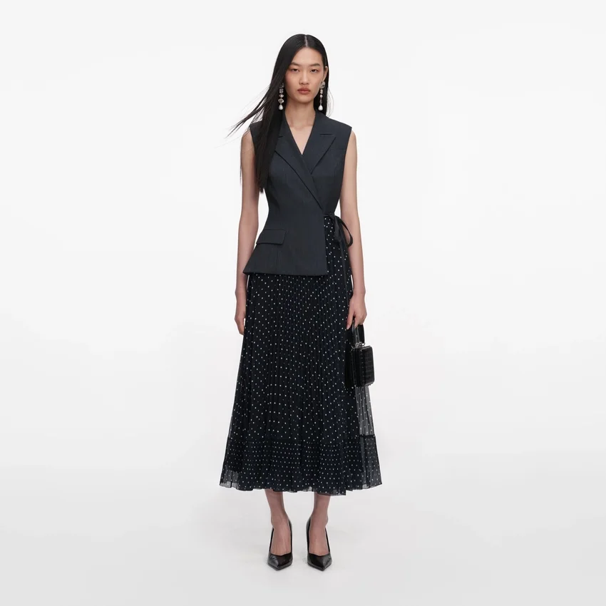 Grey Tailored Polka Dot Midi Dress Grey Tailored Polka Dot Midi Dress