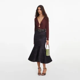 indigo denim belted midi skirt 2 280x280 - Brown Viscose Knit Bodysuit