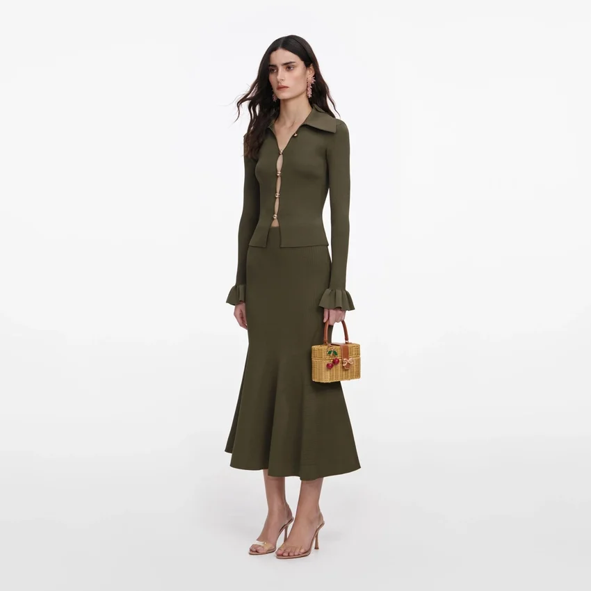 Khaki Knit Midi Skirt Khaki Knit Midi Skirt