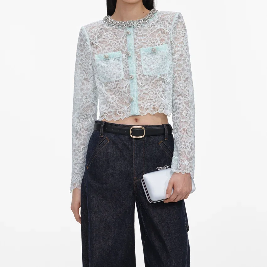 Mint Lace Crystal Embellished Jacket Mint Lace Crystal Embellished Jacket