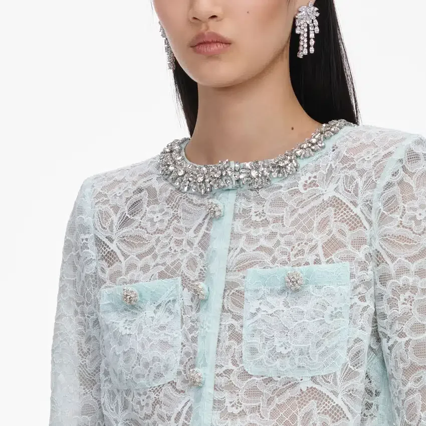Mint Lace Crystal Embellished Jacket Mint Lace Crystal Embellished Jacket