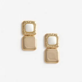 Mottled Gold Pearl Tiered Earrings