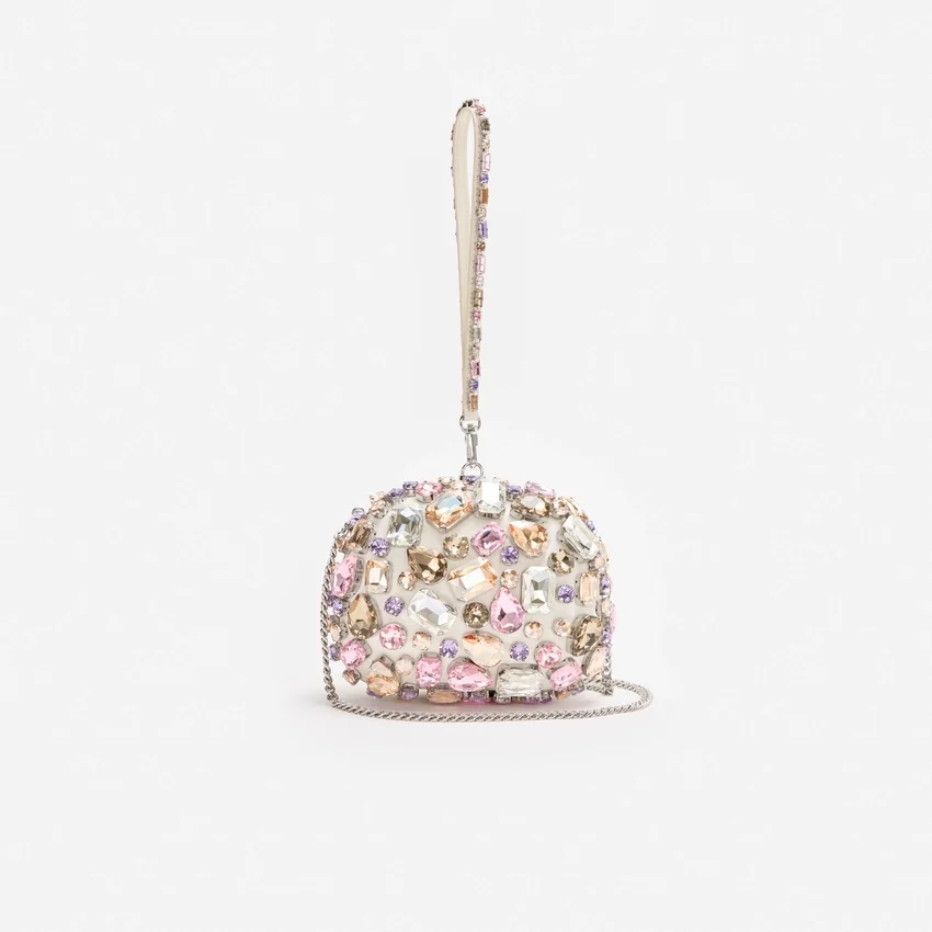 Multi Crystal Embellished Top Handle Clutch Bag Multi Crystal Embellished Top Handle Clutch Bag