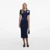 Navy Crochet Flower Knit Midi Dress Navy Crochet Flower Knit Midi Dress