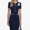 Navy Crochet Flower Knit Midi Dress Navy Crochet Flower Knit Midi Dress