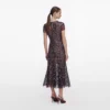 Navy Floral Sequin Midi Dress