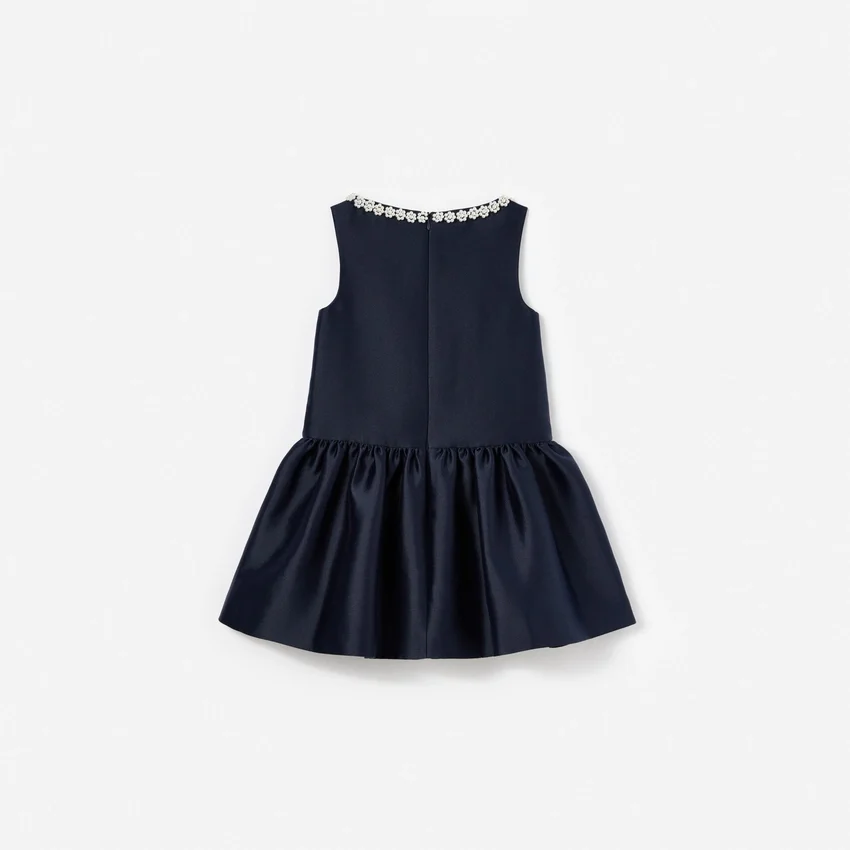 Navy Flower Scallop Taffeta Dress Navy Flower Scallop Taffeta Dress