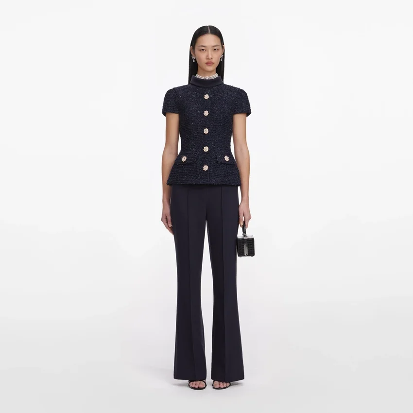 Navy Metallic Boucle Jumpsuit Navy Metallic Boucle Jumpsuit