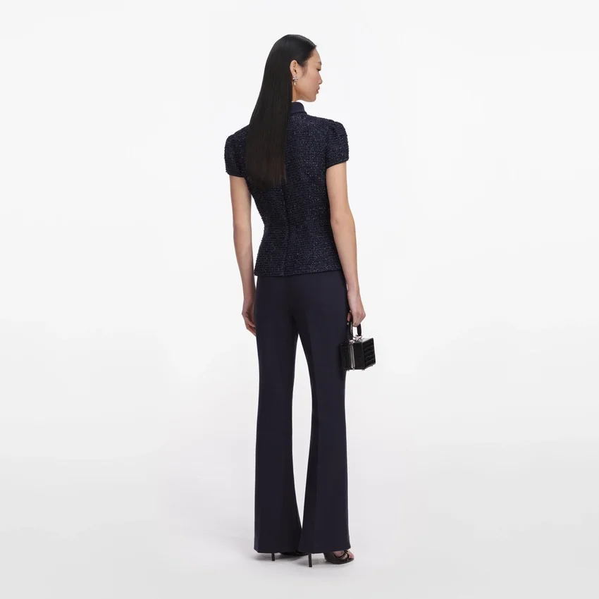 Navy Metallic Boucle Jumpsuit Navy Metallic Boucle Jumpsuit