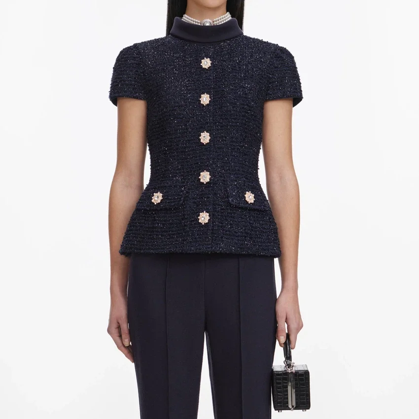 Navy Metallic Boucle Jumpsuit Navy Metallic Boucle Jumpsuit