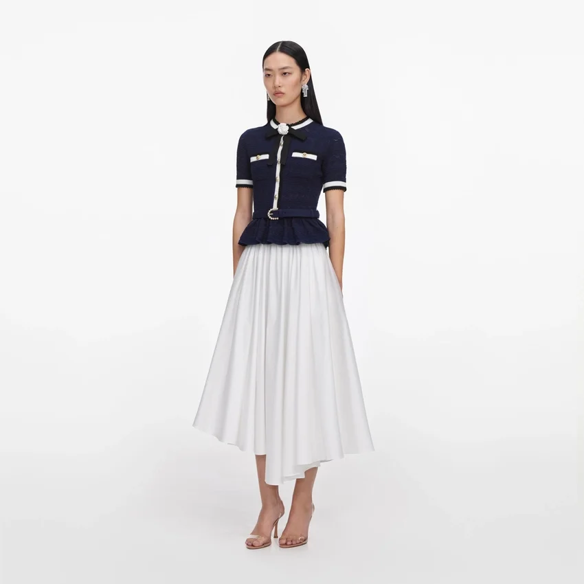 Navy Peplum Pointelle Knit Top Navy Peplum Pointelle Knit Top