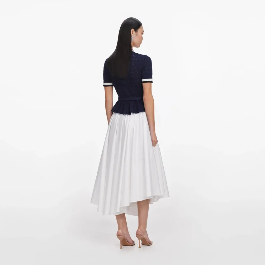 Navy Peplum Pointelle Knit Top Navy Peplum Pointelle Knit Top