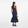 Navy Polka Dot Linen Midi Dress