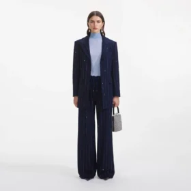 Navy Rhinestone Pinstripe Trousers Navy Rhinestone Pinstripe Trousers