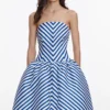Navy Stripe Taffeta Midi Dress
