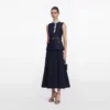 Navy Taffeta Contrast Frill Midi Dress Navy Taffeta Contrast Frill Midi Dress