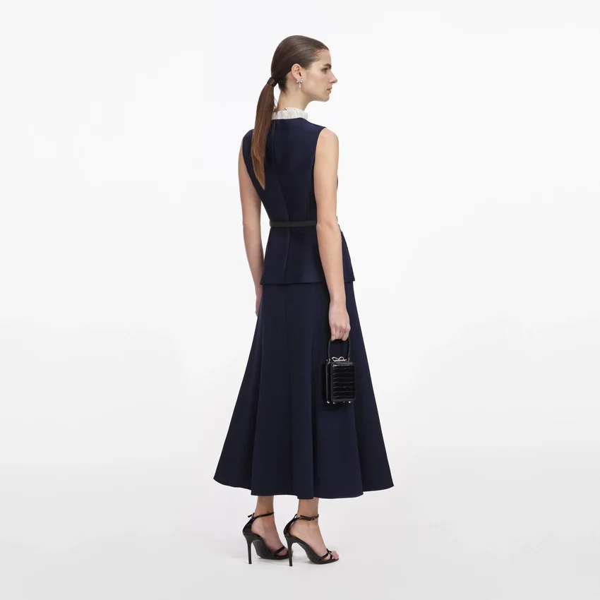 Navy Taffeta Contrast Frill Midi Dress Navy Taffeta Contrast Frill Midi Dress