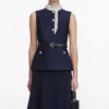 Navy Taffeta Contrast Frill Midi Dress Navy Taffeta Contrast Frill Midi Dress