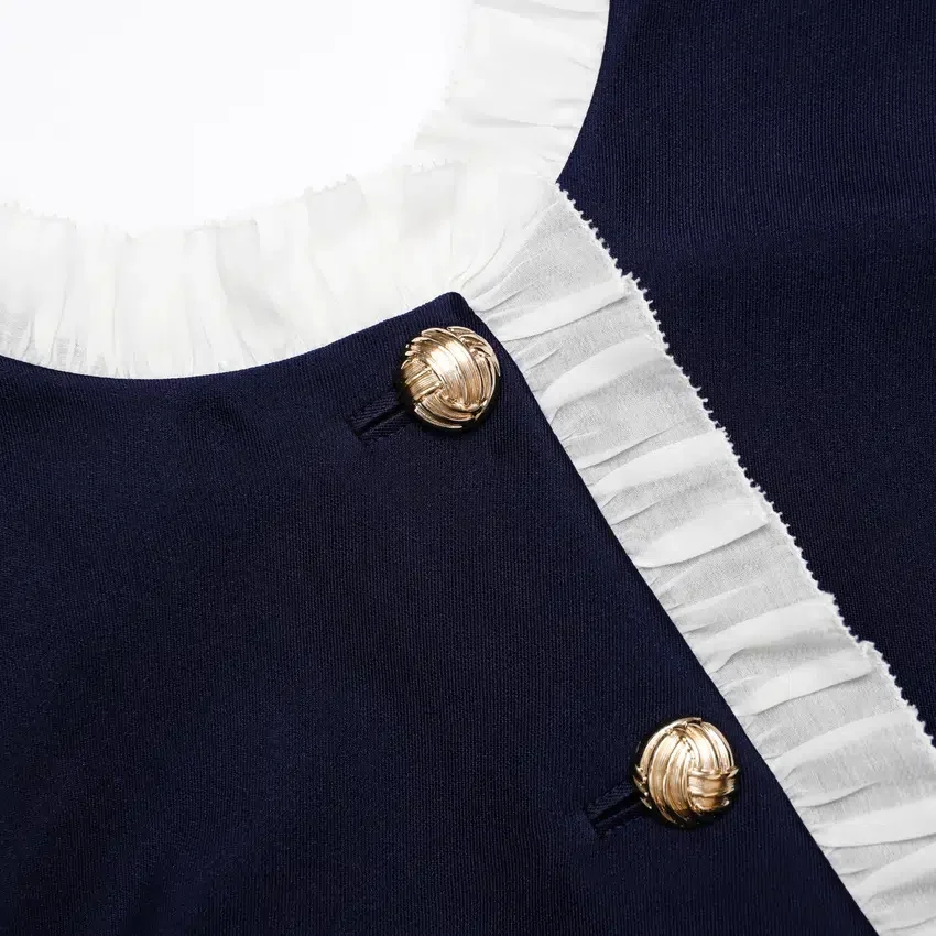 Navy Taffeta Contrast Frill Midi Dress Navy Taffeta Contrast Frill Midi Dress