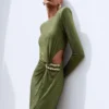 Olive Rhinestone Embellished Maxi Dress