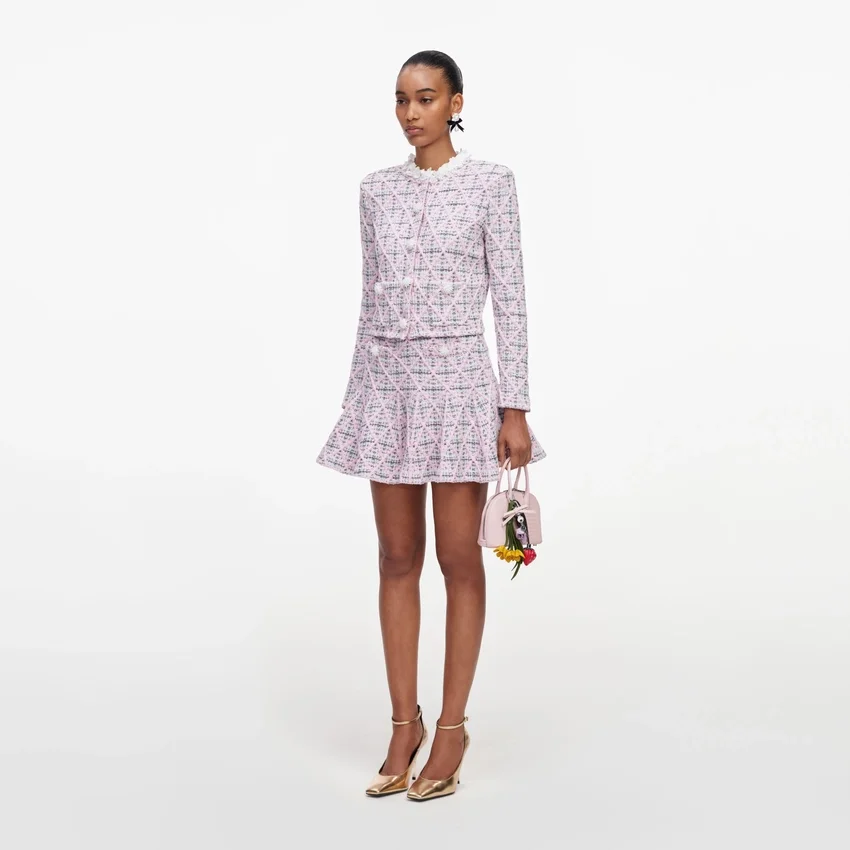 Pink Check Knit Cardigan Pink Check Knit Cardigan