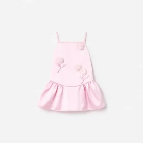 Pink Crepe Sequin Flower Dress