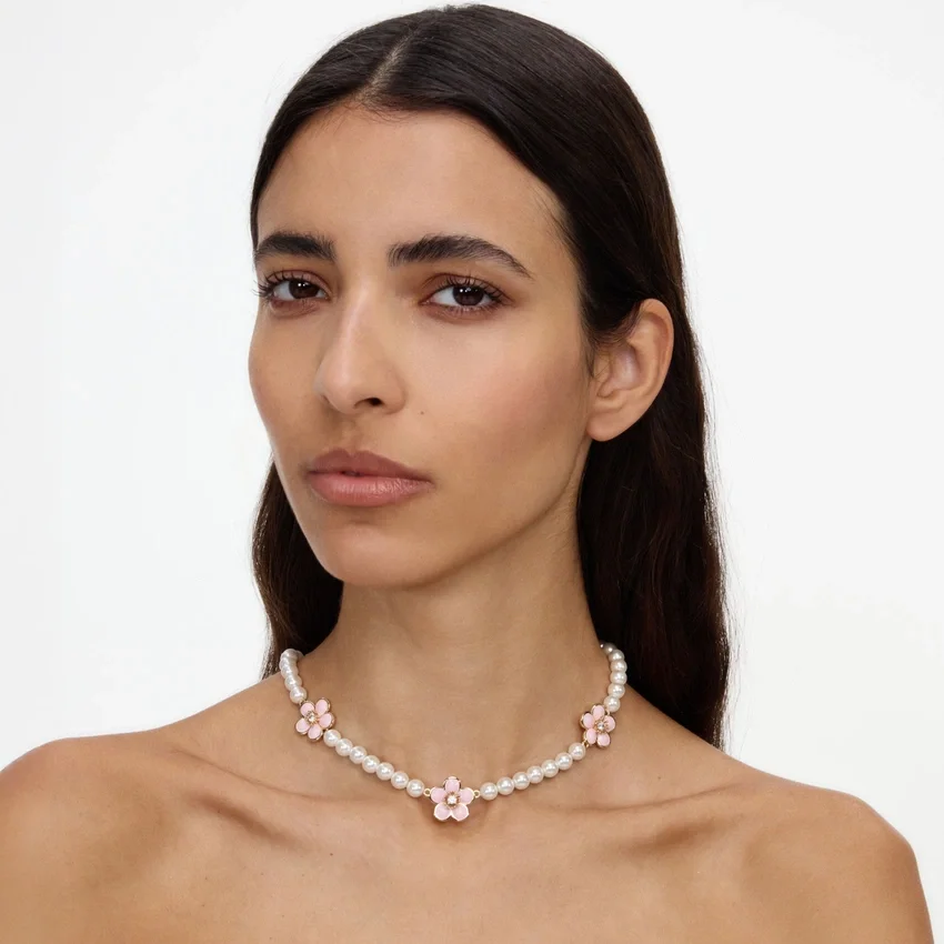 Pink Enamel Flower Pearl Choker Pink Enamel Flower Pearl Choker