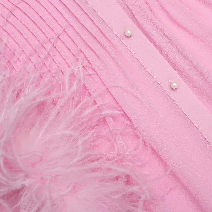 Pink Georgette Feather Cuff Blouse Pink Georgette Feather Cuff Blouse