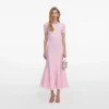 Pink Knit Lace Insert Midi Dress