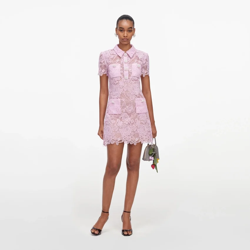 Pink Lace Button Down Mini Dress Pink Lace Button Down Mini Dress