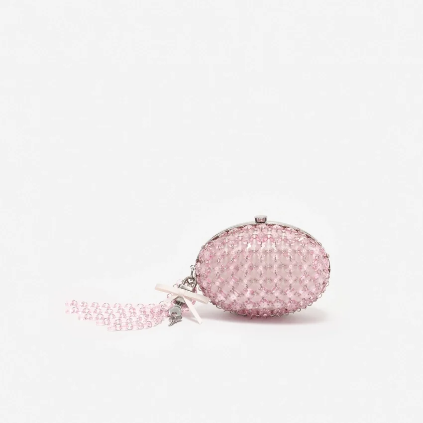 Pink Oval Crystal Chain Clutch Bag Pink Oval Crystal Chain Clutch Bag