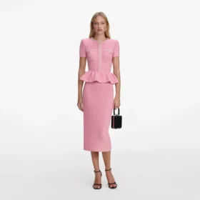 Pink Peplum Knit Midi Dress