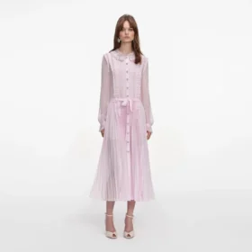 Pink Pleated Georgette Midi Dress