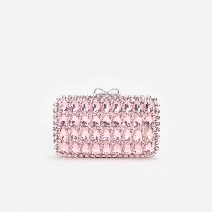 Pink Satin Crystal Clutch Bag Pink Satin Crystal Clutch Bag