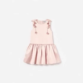 Pink Satin Sleeveless Flower Dress