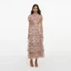 Pink Sequin Embellished Tiered Midi Dress