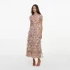 Pink Sequin Embellished Tiered Midi Dress