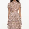 Pink Sequin Embellished Tiered Midi Dress