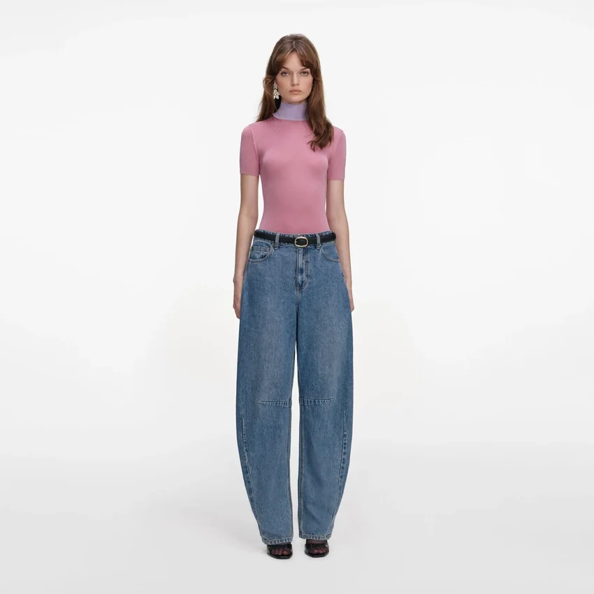 Pink Short Sleeve Viscose Knit Top Pink Short Sleeve Viscose Knit Top
