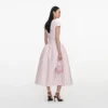 Pink Taffeta Buttoned Midi Dress