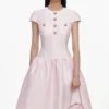 Pink Taffeta Buttoned Midi Dress