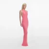 Pink Viscose Knit One Shoulder Maxi Dress