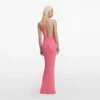 Pink Viscose Knit One Shoulder Maxi Dress