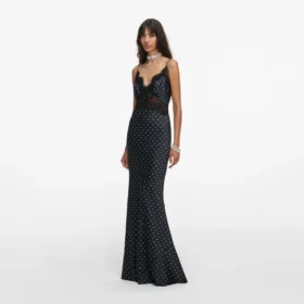 Polka Dot Satin Lace Maxi Dress