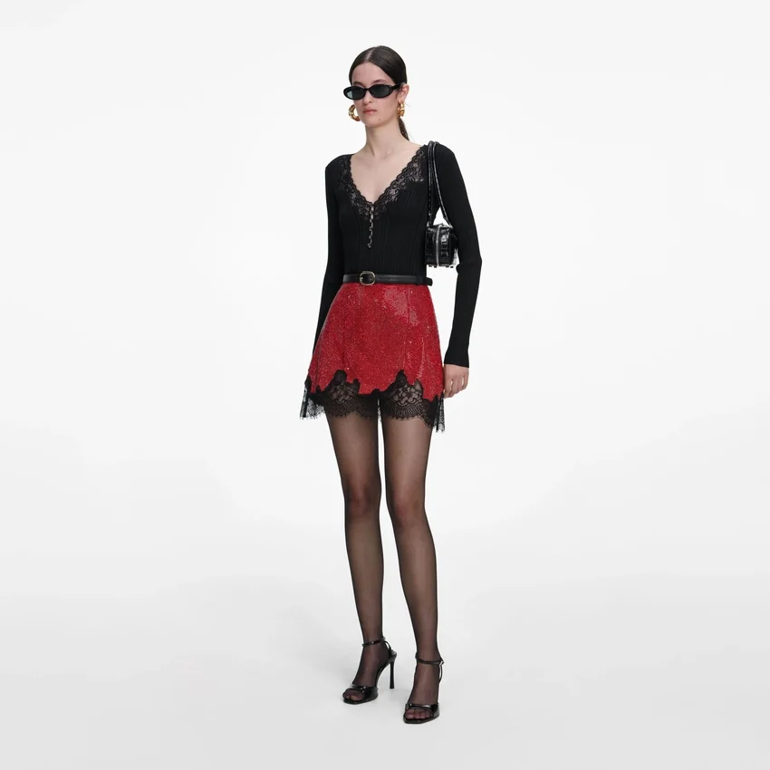 Red Crystal Chainmail Mini Skirt Red Crystal Chainmail Mini Skirt