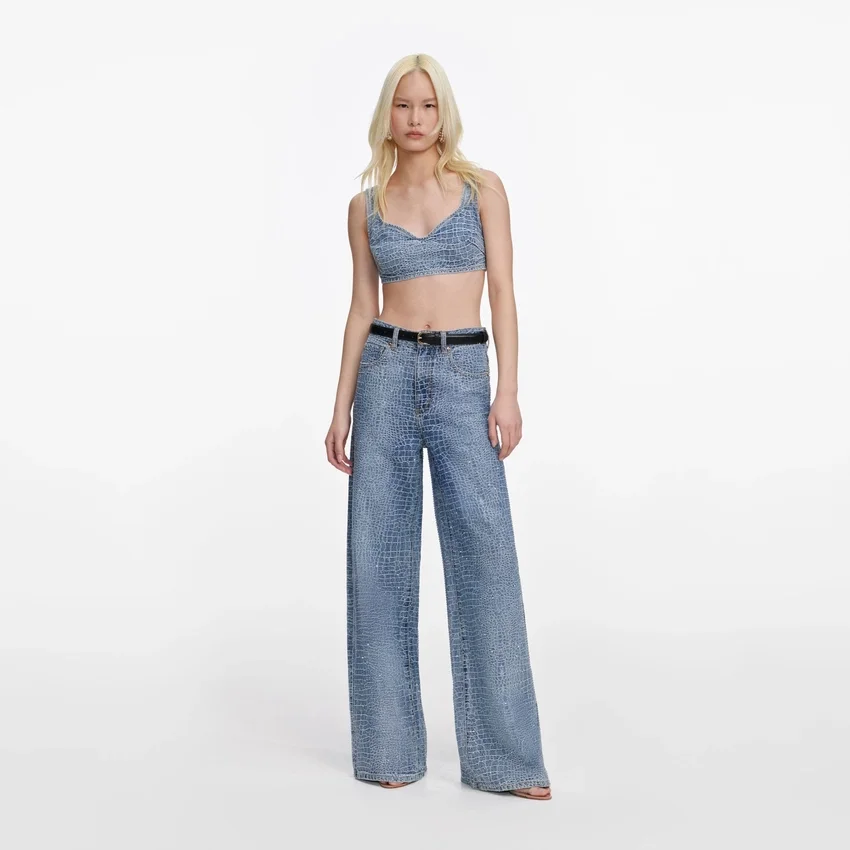Rhinestone Croc Effect Wide Leg Jeans Rhinestone Croc Effect Wide Leg Jeans