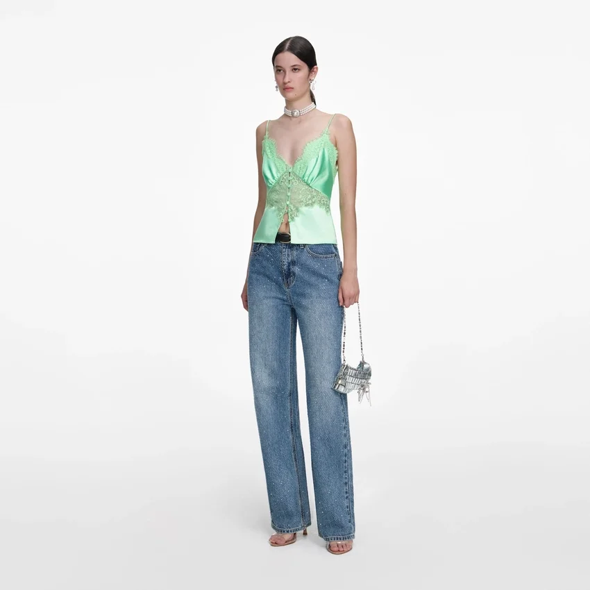 Green Satin Lace Top Green Satin Lace Top