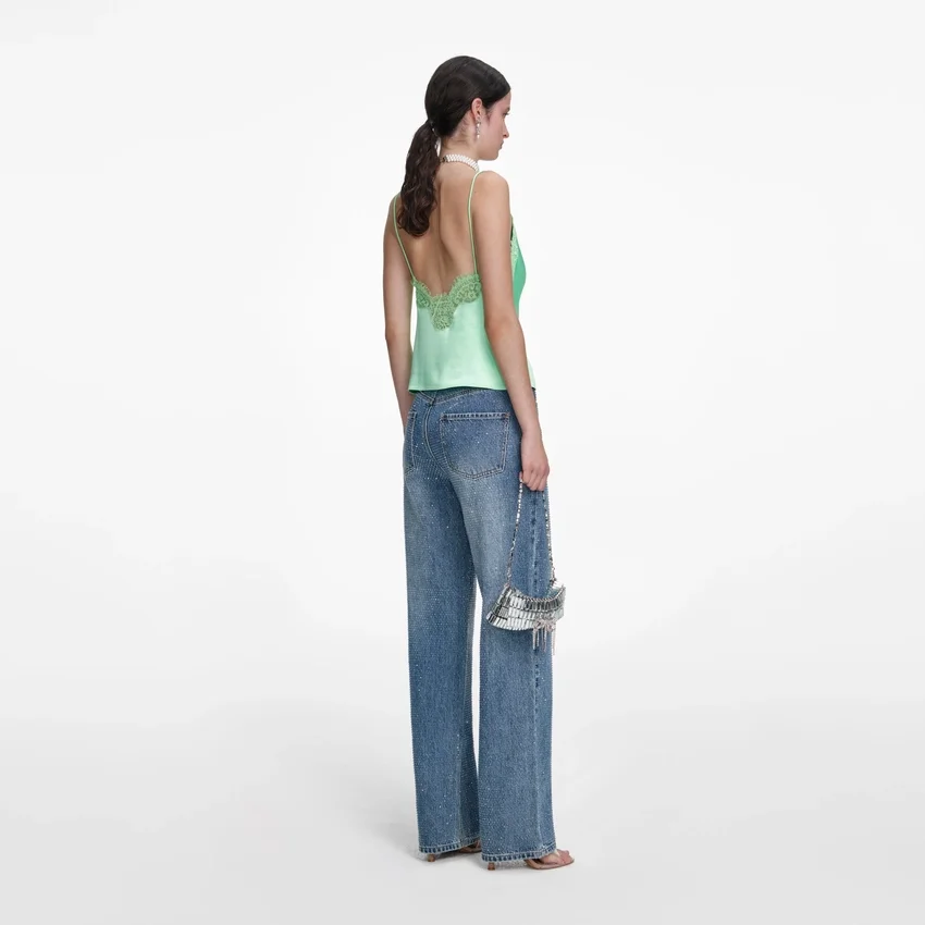 Green Satin Lace Top Green Satin Lace Top