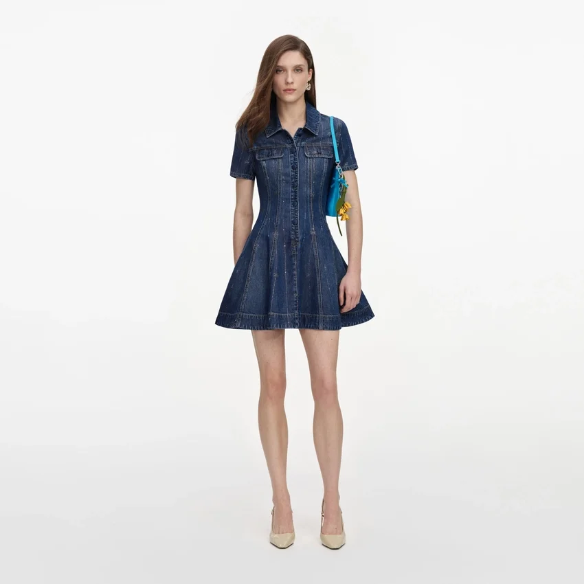 Rhinestone Stripe Denim Mini Dress Rhinestone Stripe Denim Mini Dress
