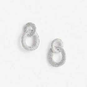 Silver Crystal Link Earrings